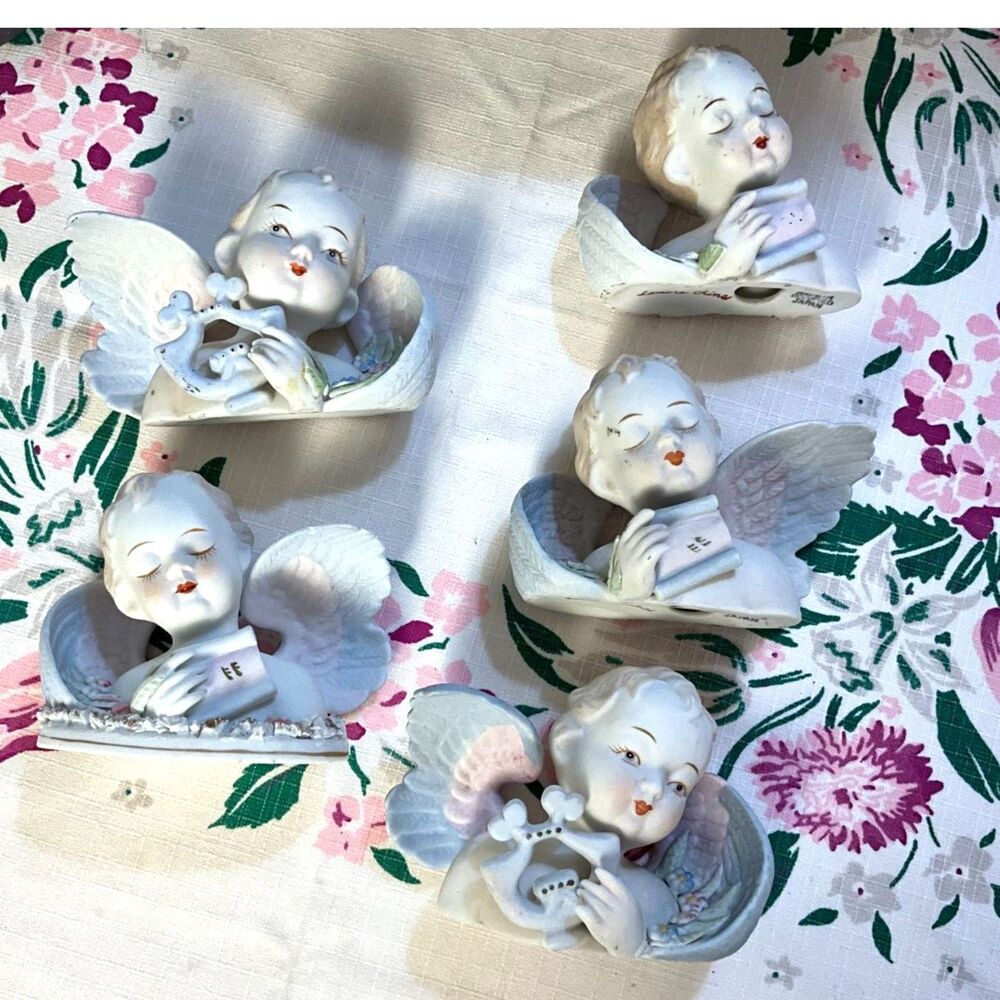 Vintage porcelain angel figurines 5 angels Lamore China & Lefton Occupied Japan - Picture 2 of 12